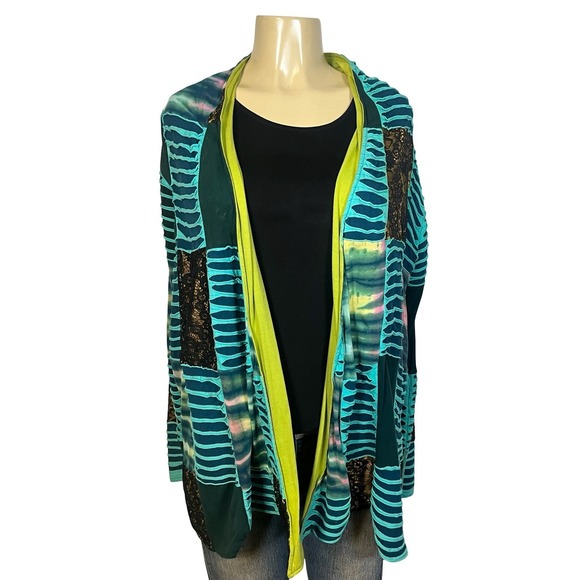 Rising International Sweaters - Rising International Womens M Boho Patchwork Razor Cut Lace Cardigan Multi-Color